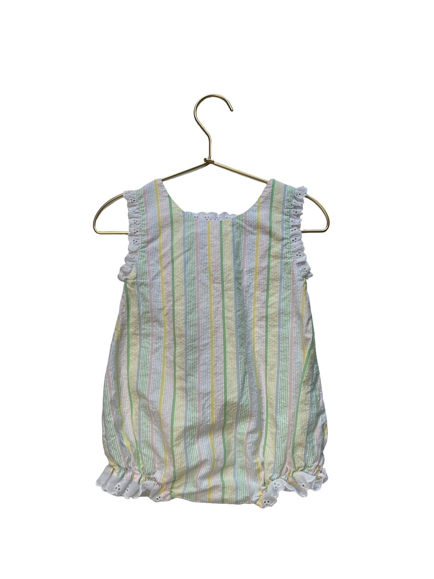 Beaufort Bonnet Pastel Striped Seersucker & Eyelet Bubble Romper - Size 12-18 Mo