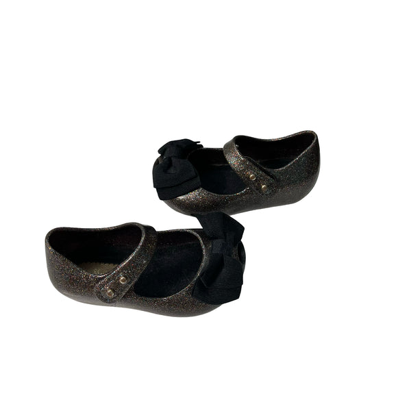 Mini Melissa Black Glitter Bow Shoes - Size 5