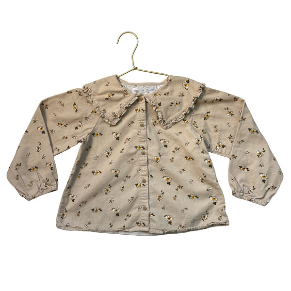 Zara Tan Floral Corduroy Blouse - Size 4-5