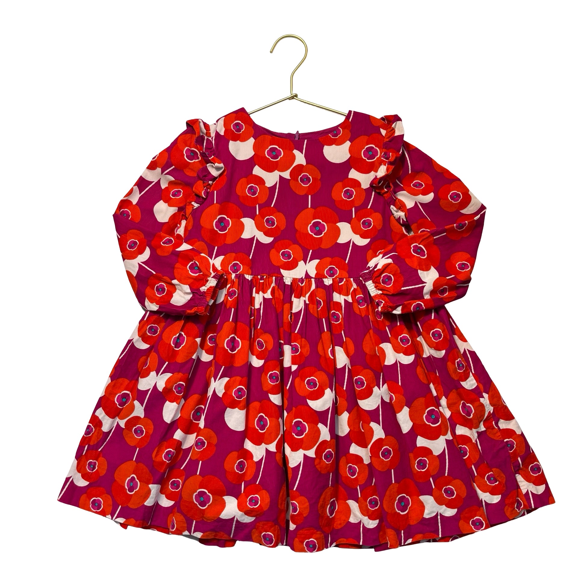 Jacadi Purple & Orange Flower Print Corduroy Dress - Size 6A