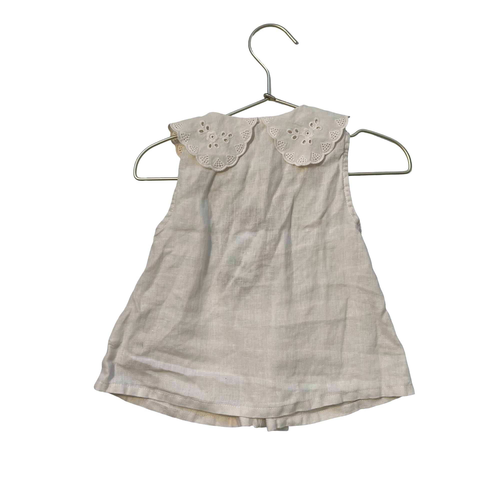 Zara 100% Linen Ivory Blouse, Eyelet Collar - Size 4