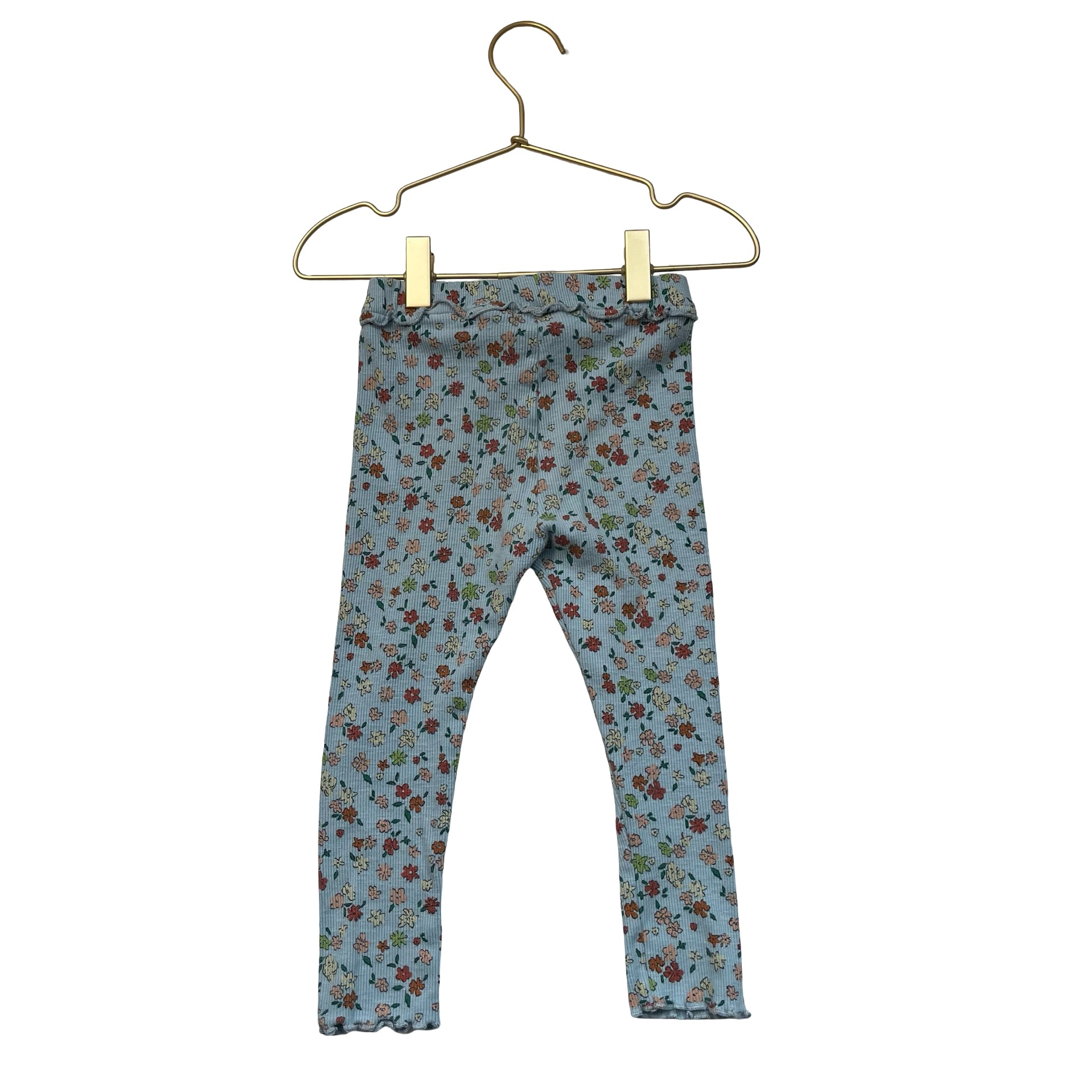 Zara Light Blue Flower Print Ribbed Leggings - Size 3-4Y