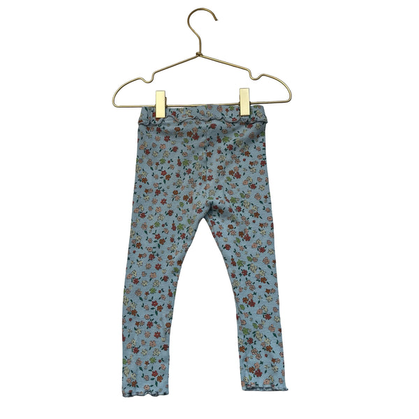 Zara Light Blue Flower Print Ribbed Leggings - Size 3-4Y