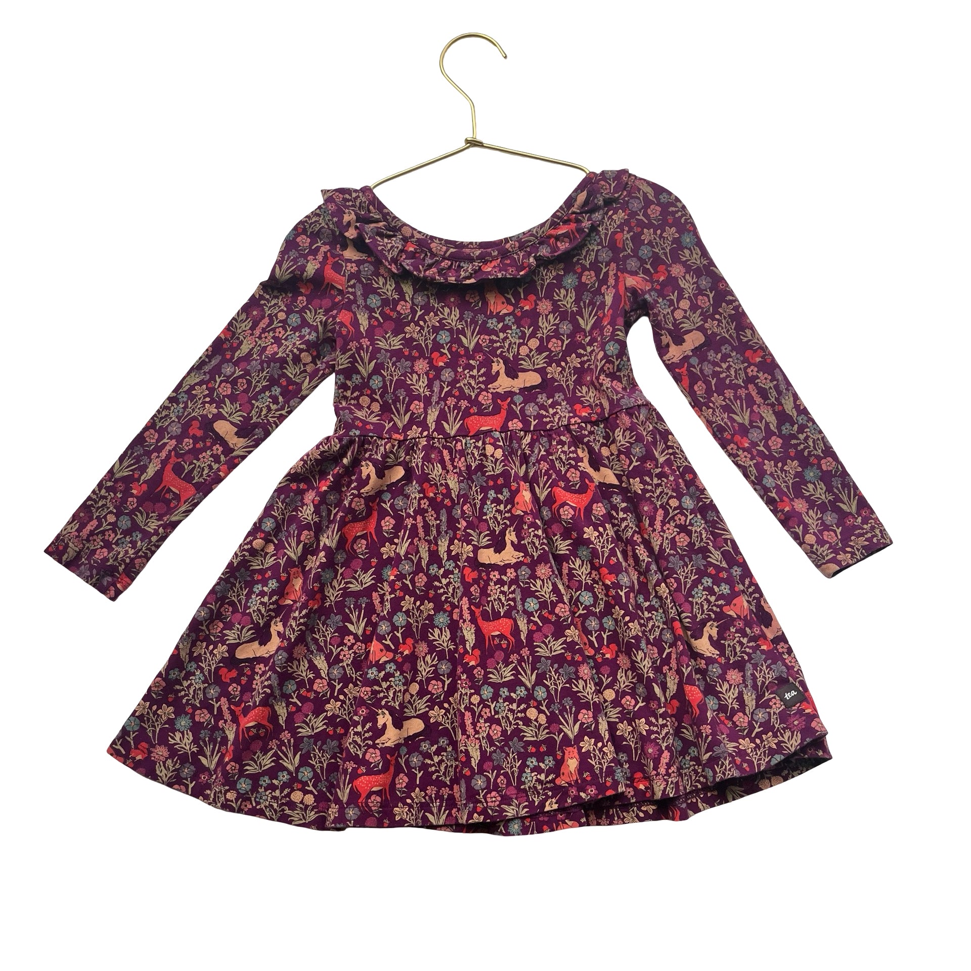Tea Collection Purple Unicorn & Woodlands Print Dress - Size 3