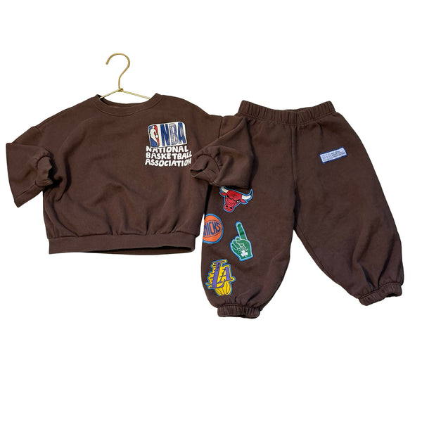 Zara x NBA Brown Logo Joggers & Sweatshirt Set - Size 3
