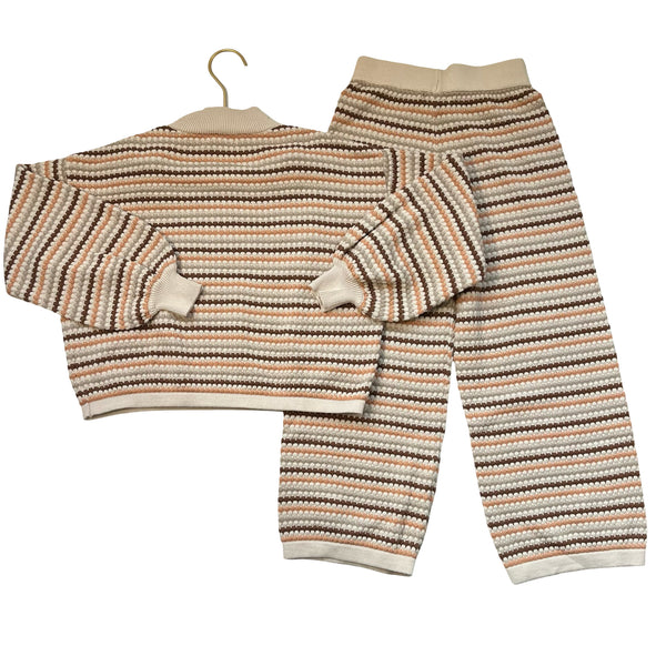 Rylee & Cru Ivory, Tan, Brown Cotton Knit Sweater & Wide-Leg Pants  Set - 8-9Y