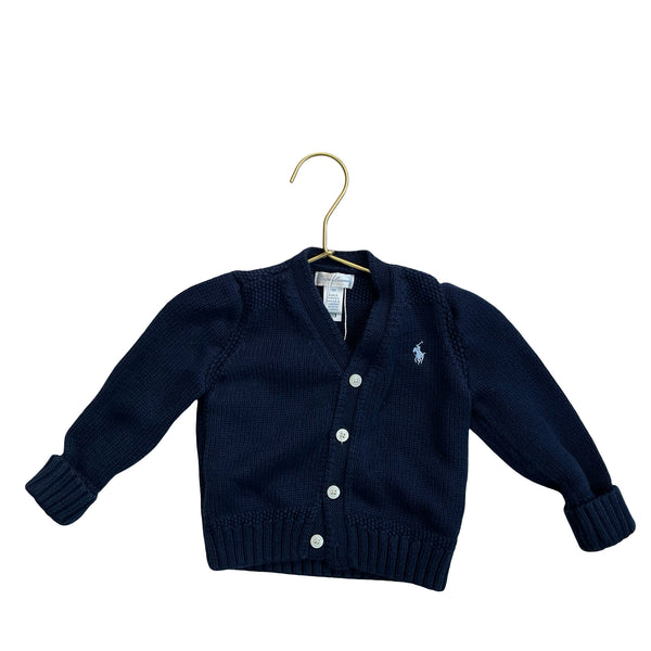 Ralph Lauren Navy Cotton V-Neck Sweater - Size 9 Mo