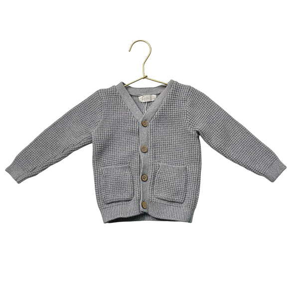Rylee & Cru Gray Waffle-Knit V-Neck Cardigan Sweater - Size 18-24 Mo