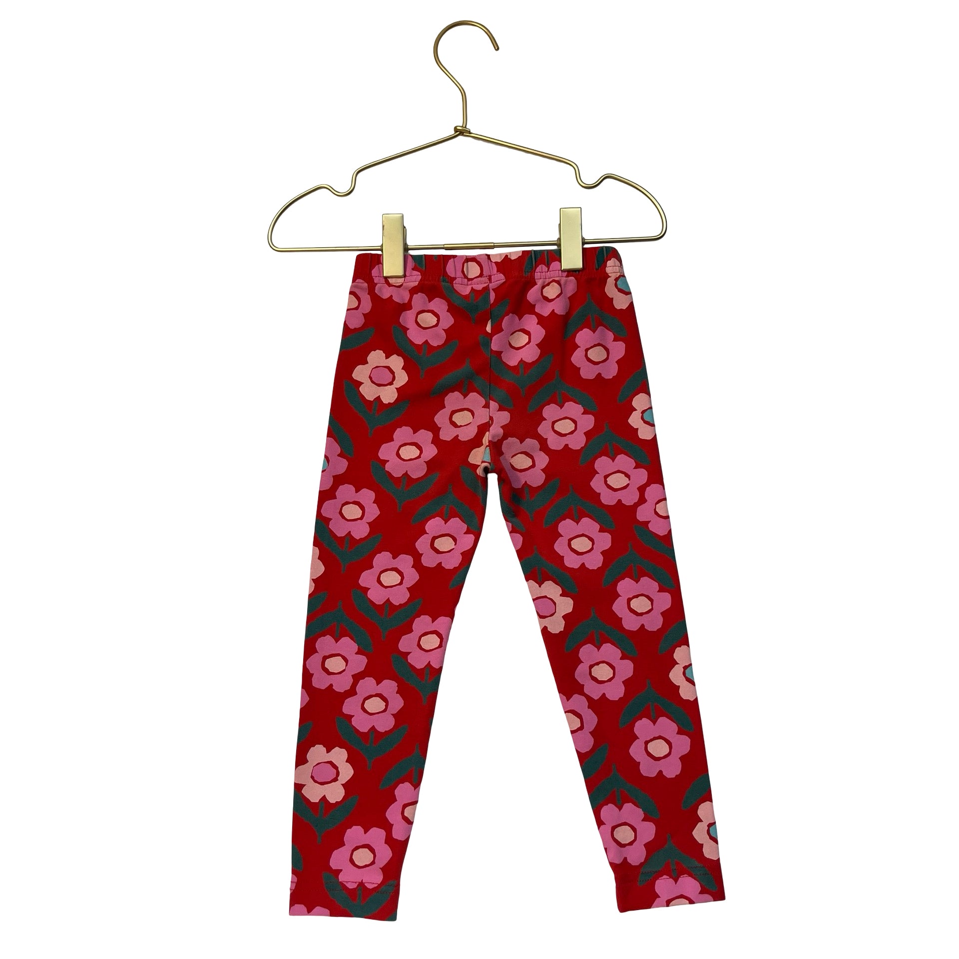 Hanna Andersson Red & Pink Flower Print Leggings - Size 3T