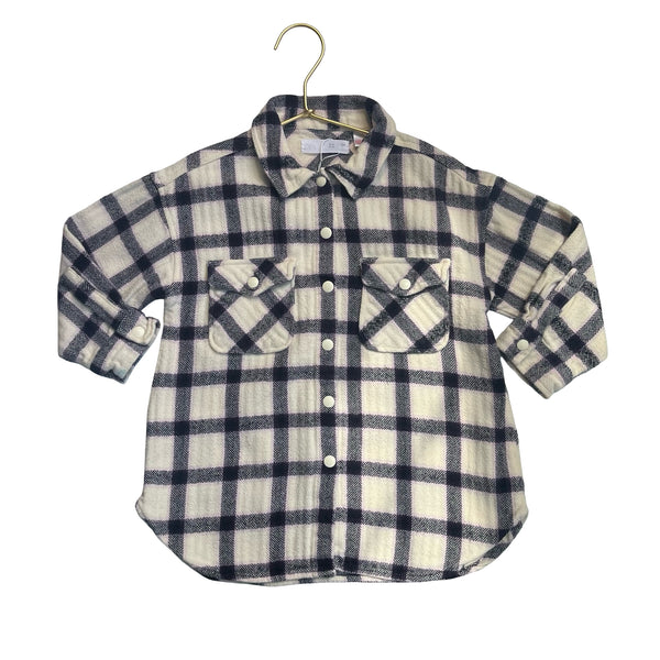 Zara Ivory, Black, Lavender Plaid Flannel Shacket Shirt - Size 3-4