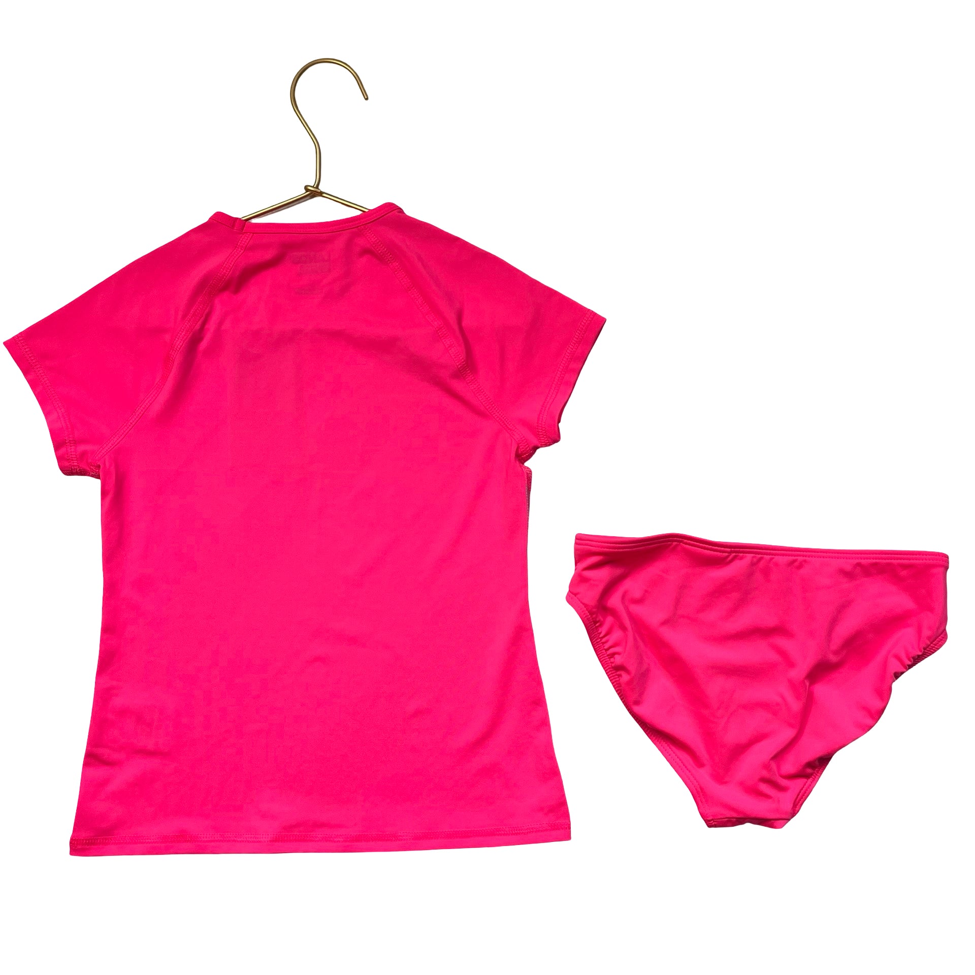 Lands' End Neon Pink & Blue Striped Rash Guard 2 Piece Swim Suit - Size S 6-7