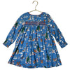 Mini Boden Blue Animal Village Print Smocked Christmas Dress - Size 3-4Y