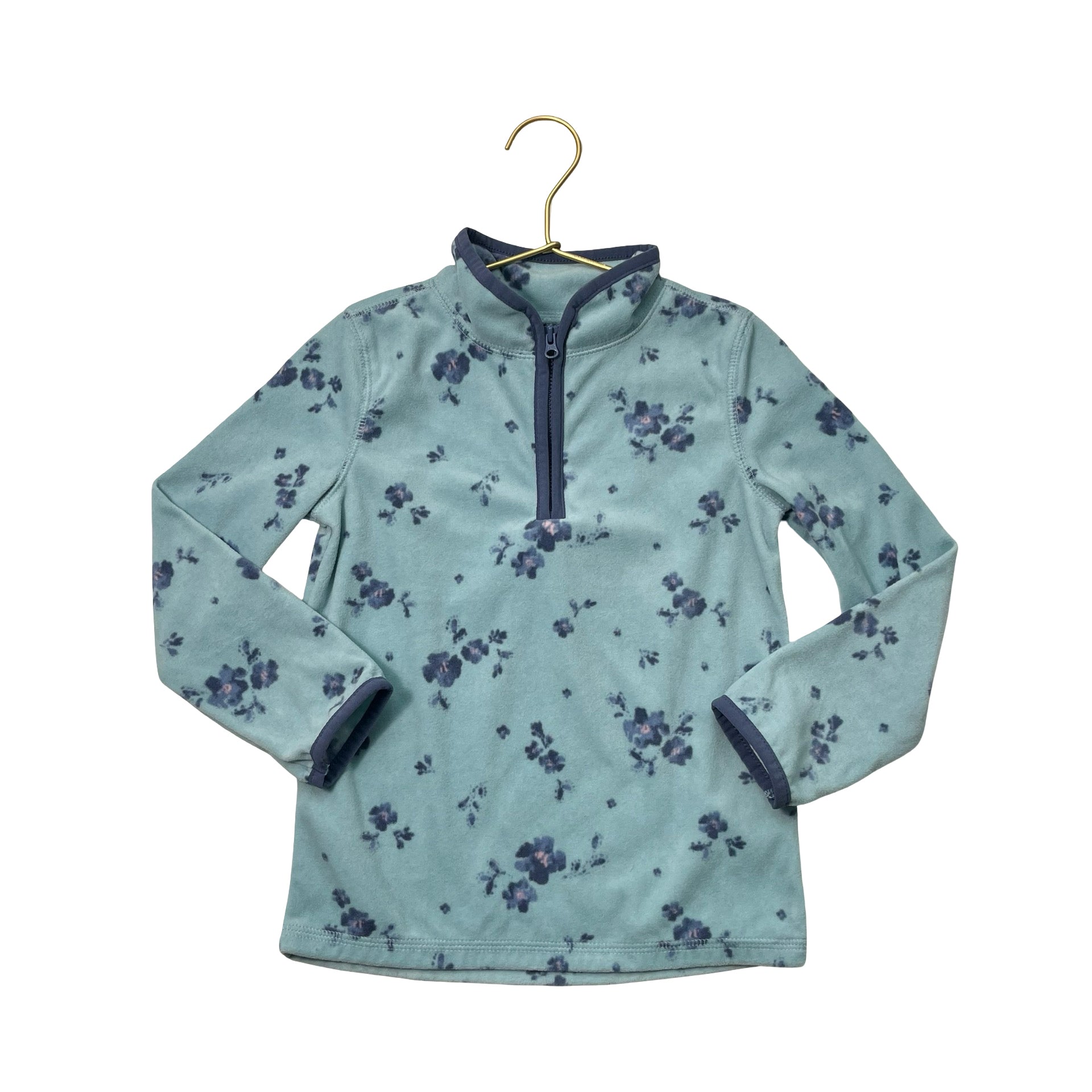 OshKosh Light Blue Floral Lightweight Quarter-Zip Fleece Pullover - Size 5