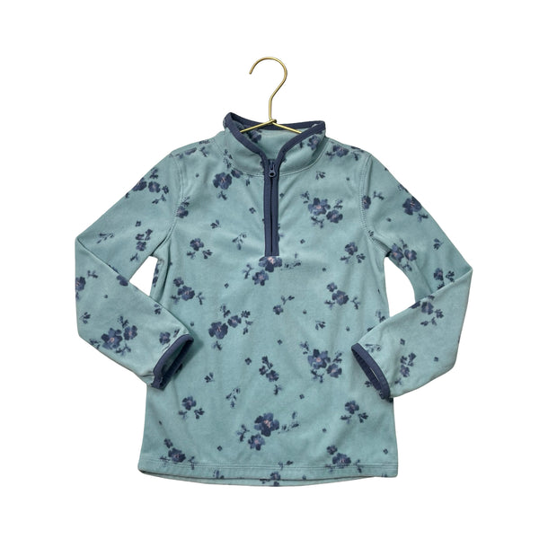 OshKosh Light Blue Floral Lightweight Quarter-Zip Fleece Pullover - Size 5
