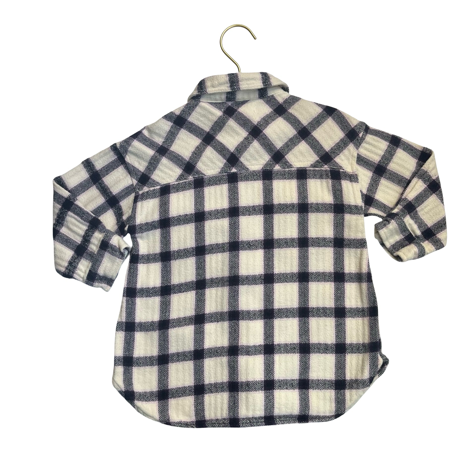 Zara Ivory, Black, Lavender Plaid Flannel Shacket Shirt - Size 3-4
