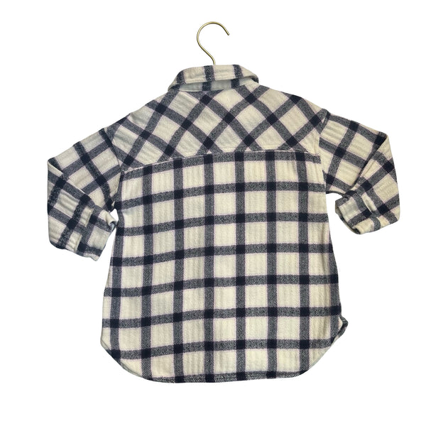 Zara Ivory, Black, Lavender Plaid Flannel Shacket Shirt - Size 3-4