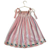 Bonjour Pink Striped Embroidered Flower Dress - Size 4Y
