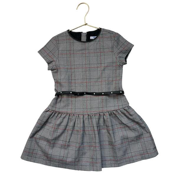 Mayoral Black, White, Red Plaid Belted Dress - Size 6