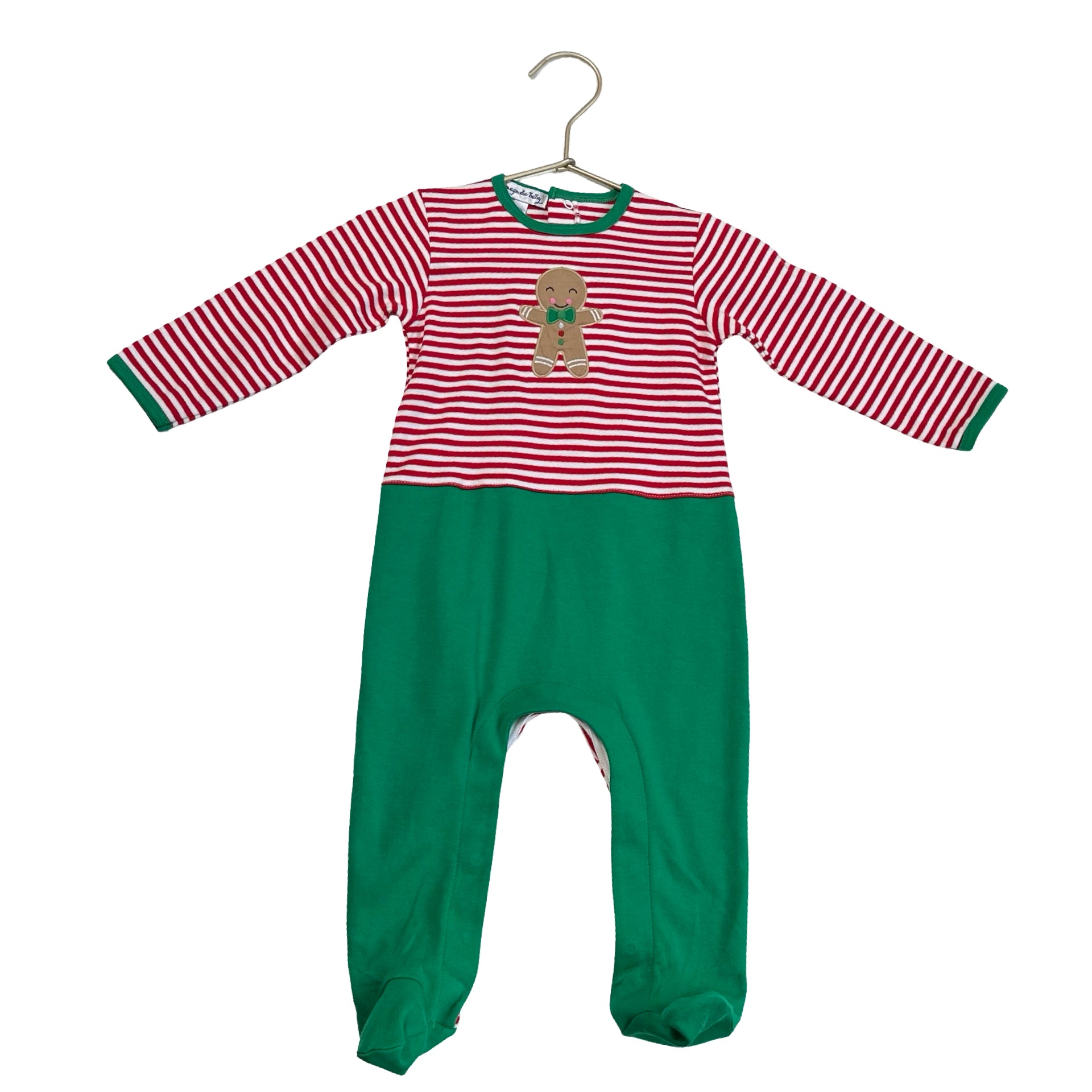 Magnolia Baby Gingerbread Red & White Striped & Green Footed One-Piece - 12 Mo