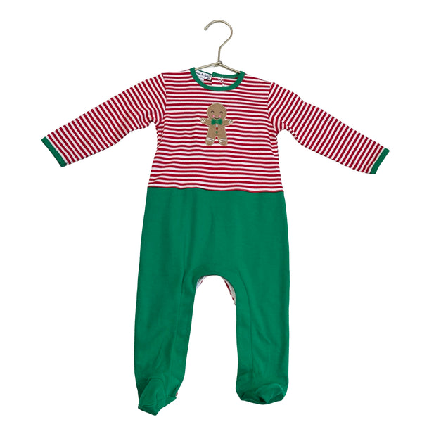 Magnolia Baby Gingerbread Red & White Striped & Green Footed One-Piece - 12 Mo