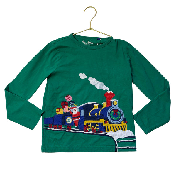 Mini Boden Green Applique Holiday Train Shirt - Size 6/7
