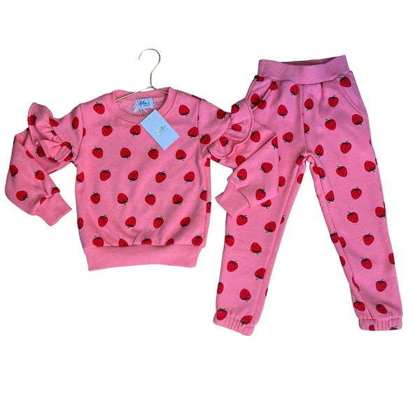Lola & The Boys Pink 'Strawberry Ruffle' Sweatshirt & Joggers Set with Tags - 4