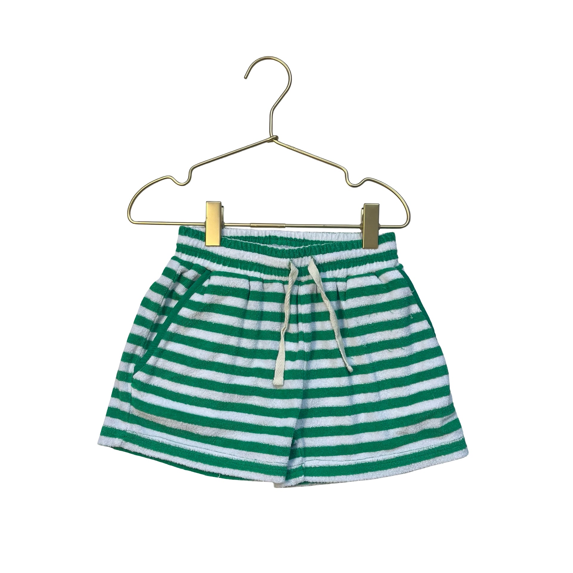 Minnow Green & White Striped Terry Shorts - Size 5-6