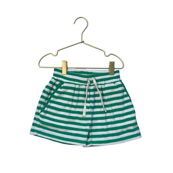 Minnow Green & White Striped Terry Shorts - Size 5-6