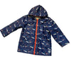 Hatley Terry-Lined Navy Shark Print Rain Jacket - Size 5