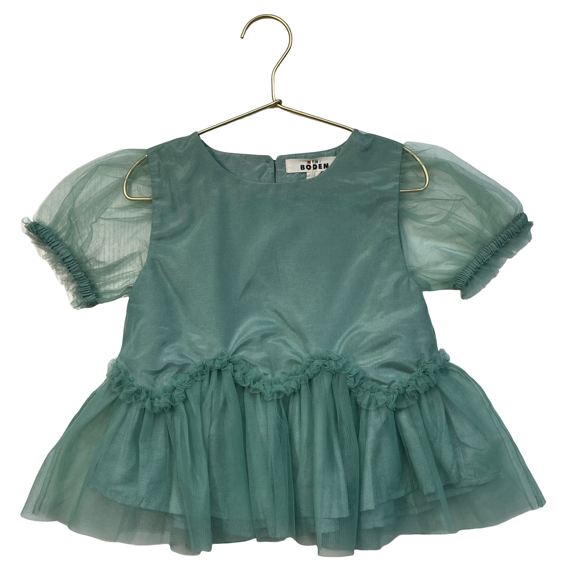 Mini Boden Mint Green Tulle Peplum Top - Size 6-7
