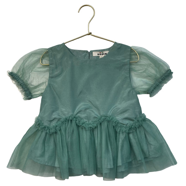 Mini Boden Mint Green Tulle Peplum Top - Size 6-7