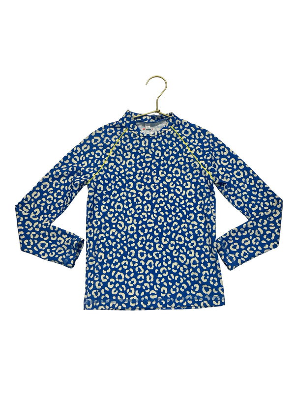 Mini Boden Blue & Ivory Leopard Print Rash Guard - Size 6-7Y