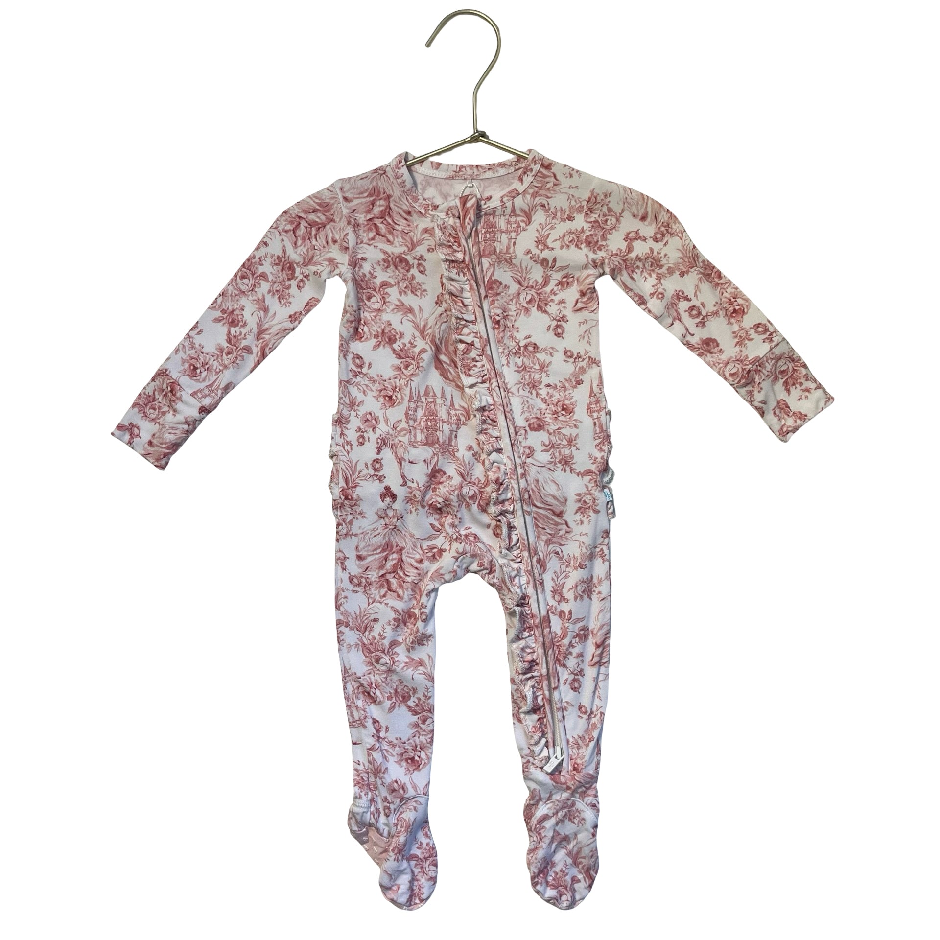 Posh Peanut Pink Floral, Princess, Castle Print Footed PJs - Size 3-6 Mo