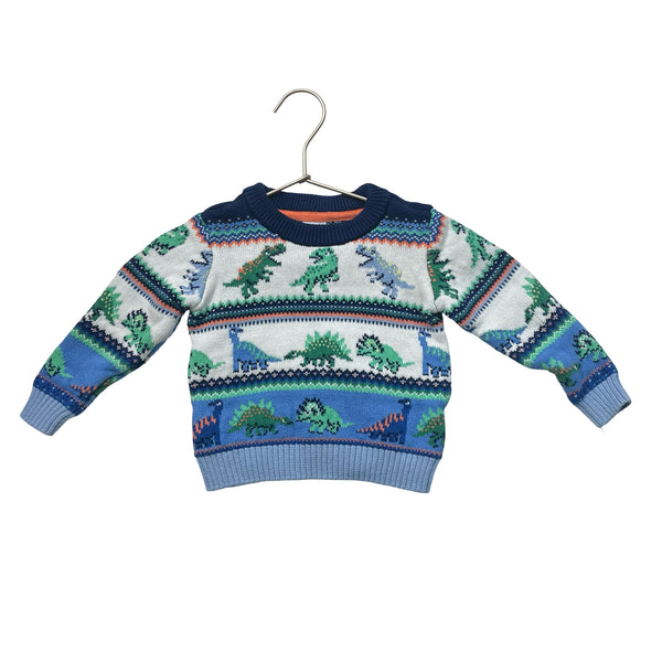 Gymboree Ivory, Blue, Green Cotton Dinosaur Sweater - Size 18-24 Mo