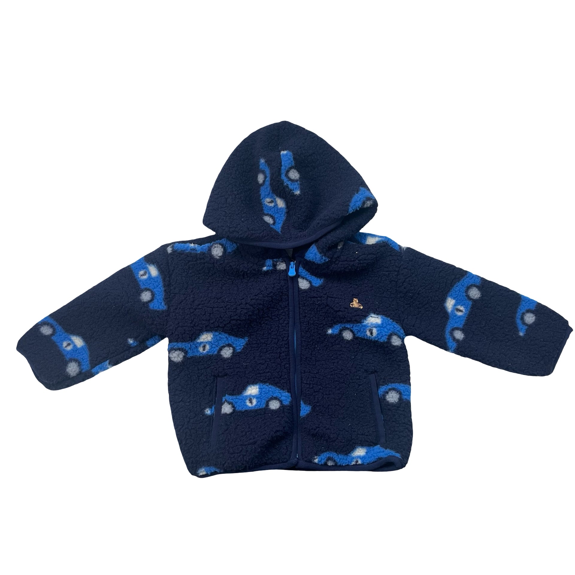 Baby Gap Navy & Blue Car Fleece Hooded Jacket - Size 6-12 Months