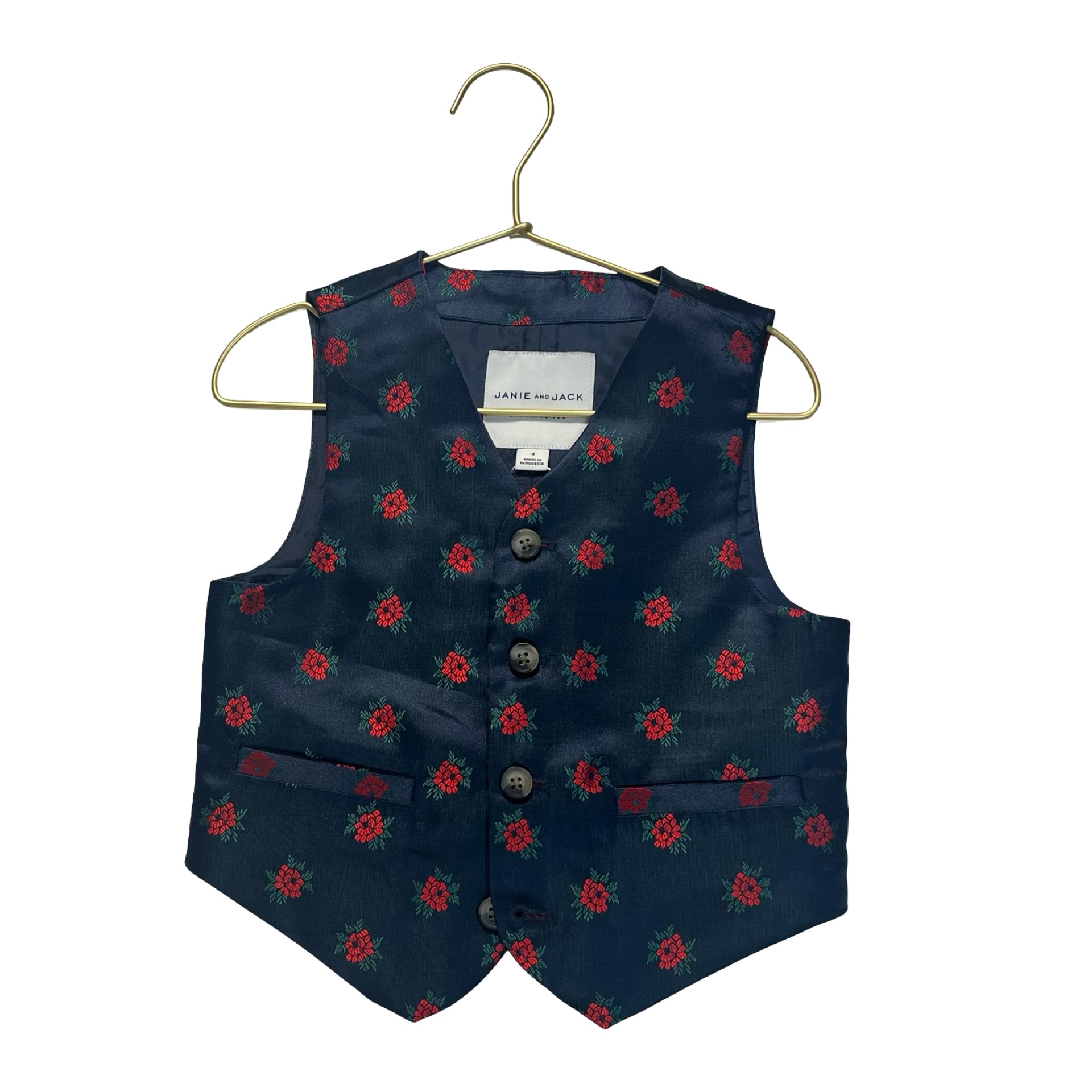 Janie and Jack Navy & Red Flower Print Vest - Size 4