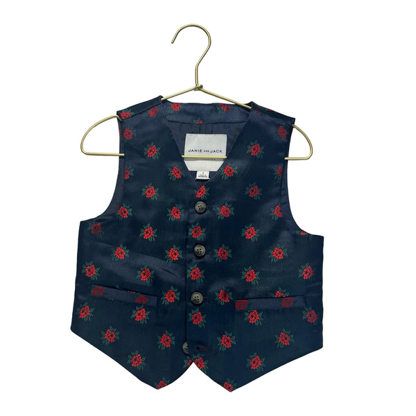 Janie and Jack Navy & Red Flower Print Vest - Size 4