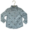 Janie and Jack Green Oxford Cloth Dino Print Button Down Shirt - Size 18-24 Mo