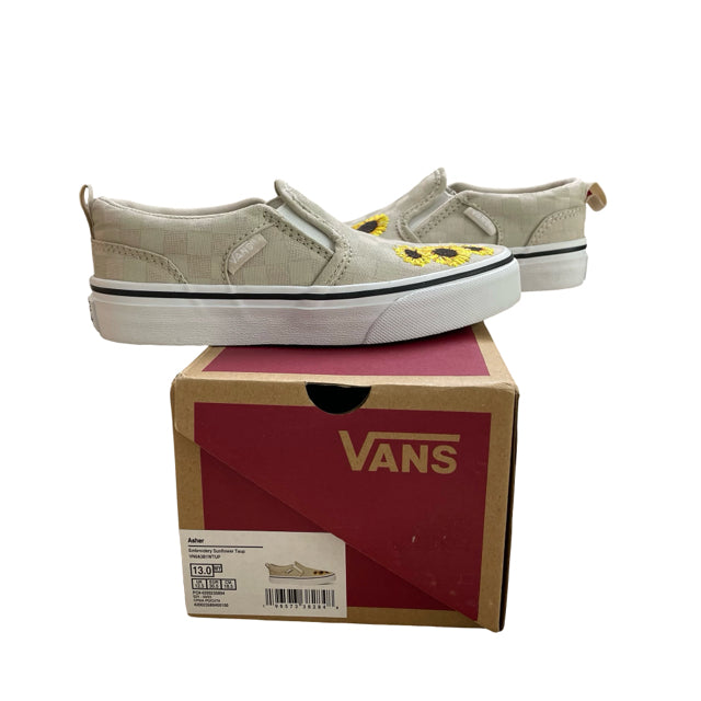 Vans Asher Taupe Check Sunflower Slip-On Sneakers New in Box - Size 13