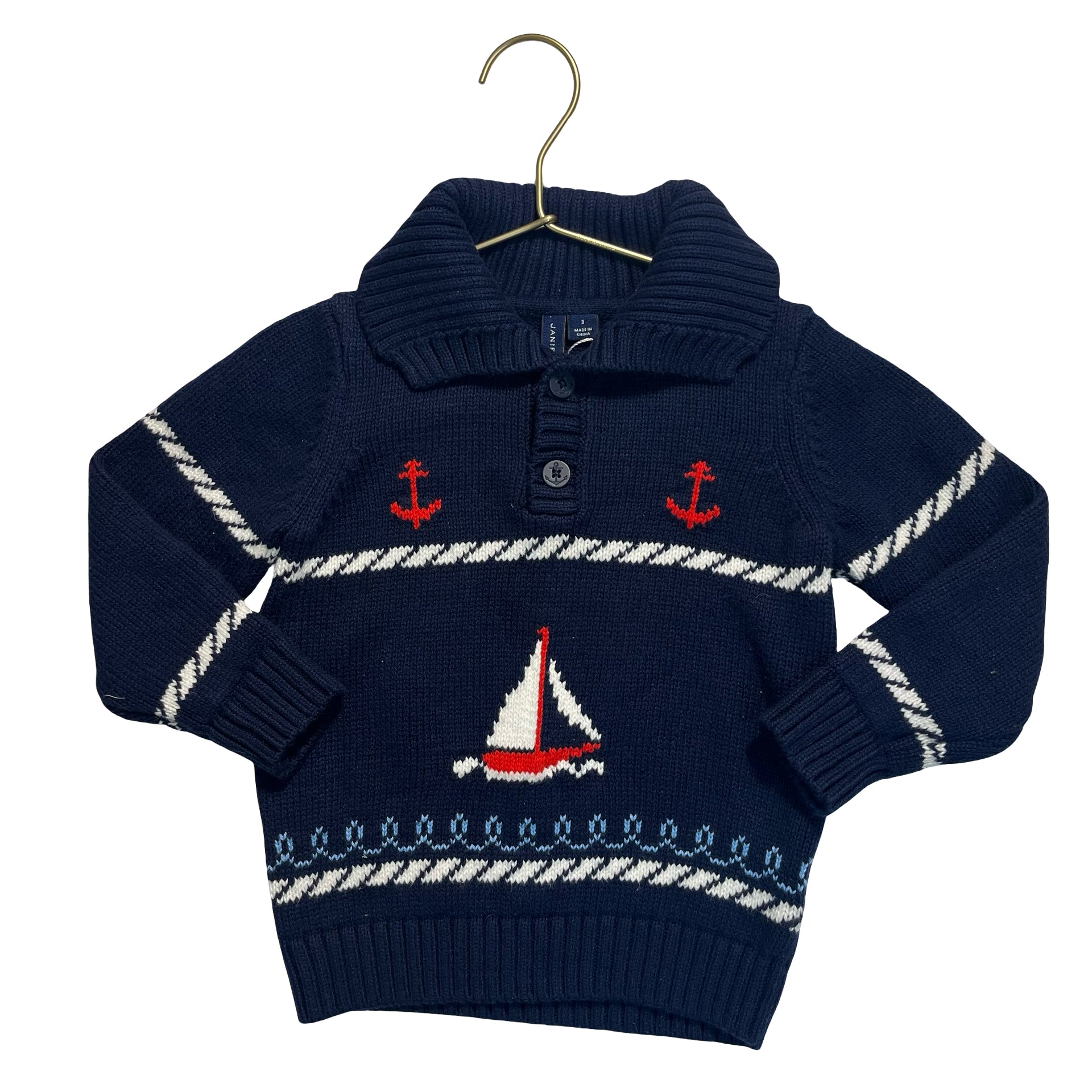 Janie and Jack Navy Nautical Quarter-Button Sweater - Size 3