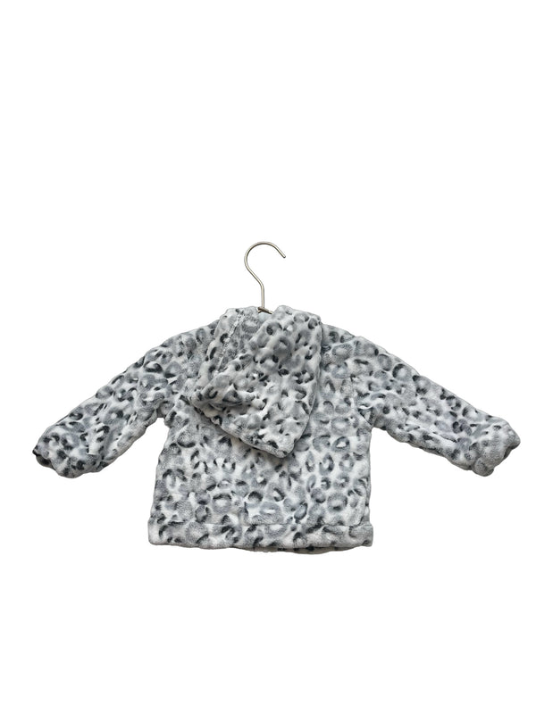 Splendid Gray & Ivory Leopard Hooded Fleece Jacket - Size 3-6 Months