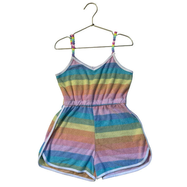 Lola & The Boys Pastel Rainbow Striped Terry Romper - Size 6
