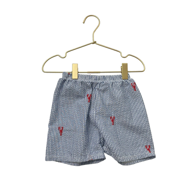 Piping Prints Blue & White Seersucker Embroidered Lobster Shorts - Size 18-24 Mo