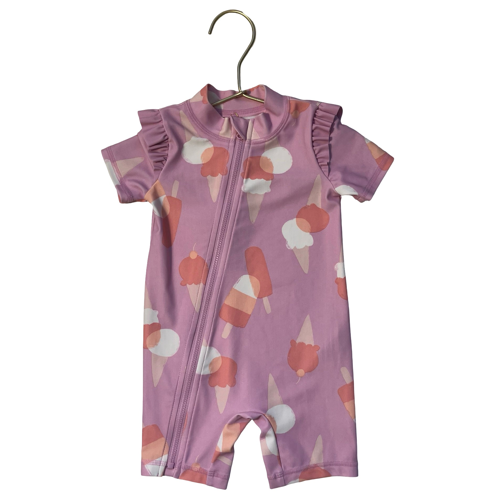 Carter's Pink Ice Cream Cone Print Swim Suit Romper - Size 9 Mo