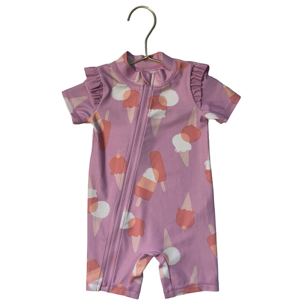Carter's Pink Ice Cream Cone Print Swim Suit Romper - Size 9 Mo