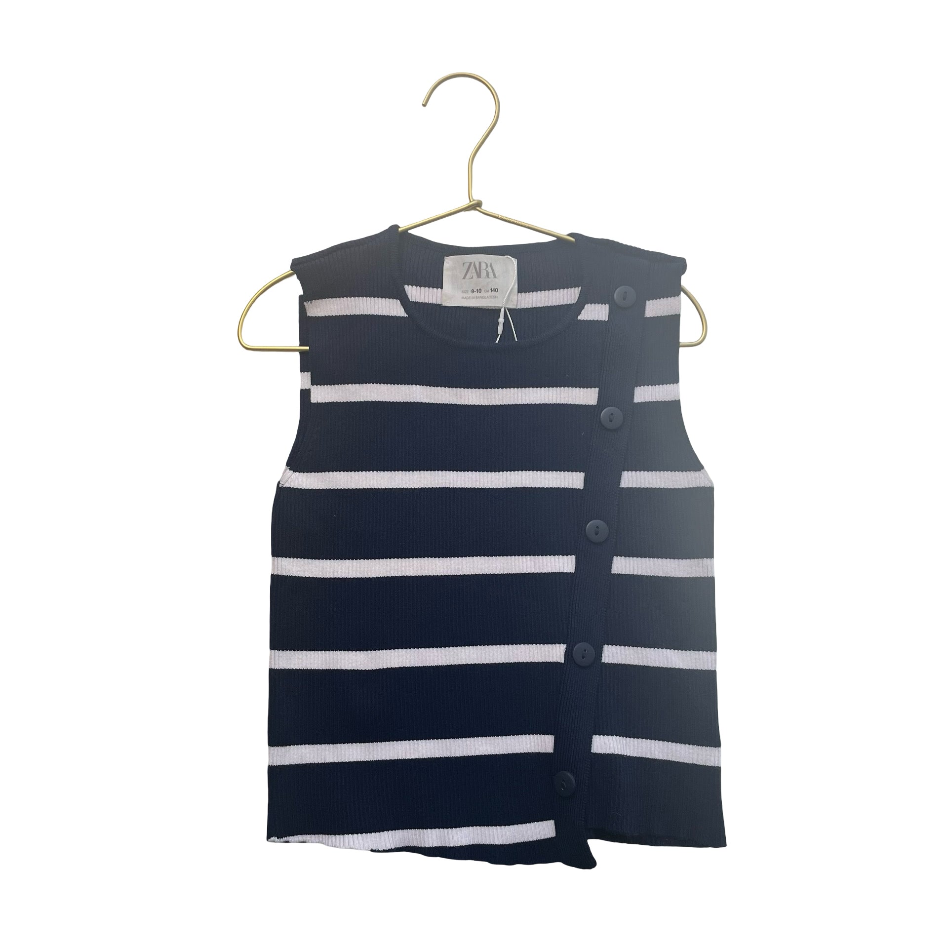 Zara Navy & White Striped Ribbed Top - Size 9-10
