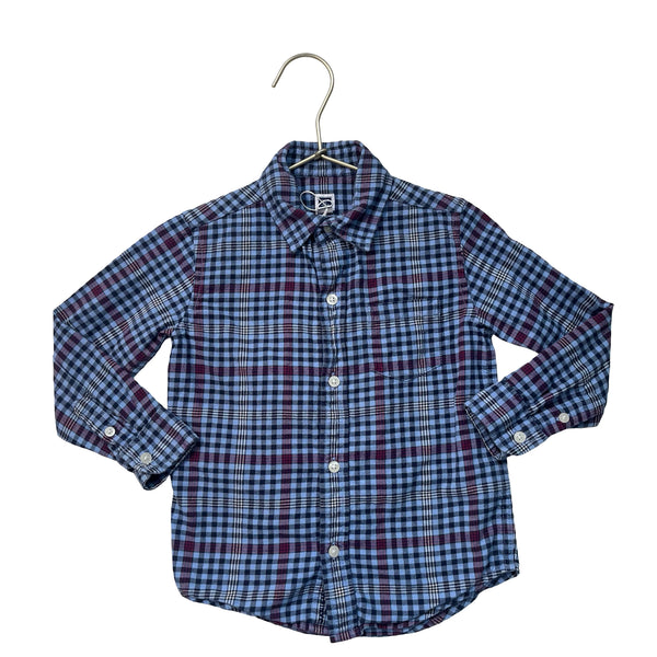 Janie and Jack Blue, Navy, Red Plaid Button Down Shirt - Size 3