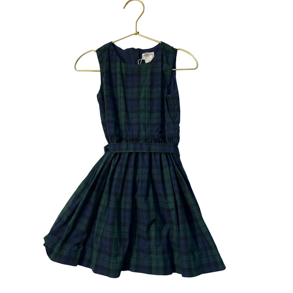 Crewcuts Green & Navy Tartan Plaid Belted Dress - Size 4