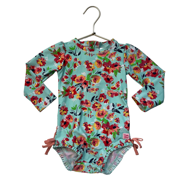 Ruffle Butts Mint Green Floral Swim Suit - Size 2T