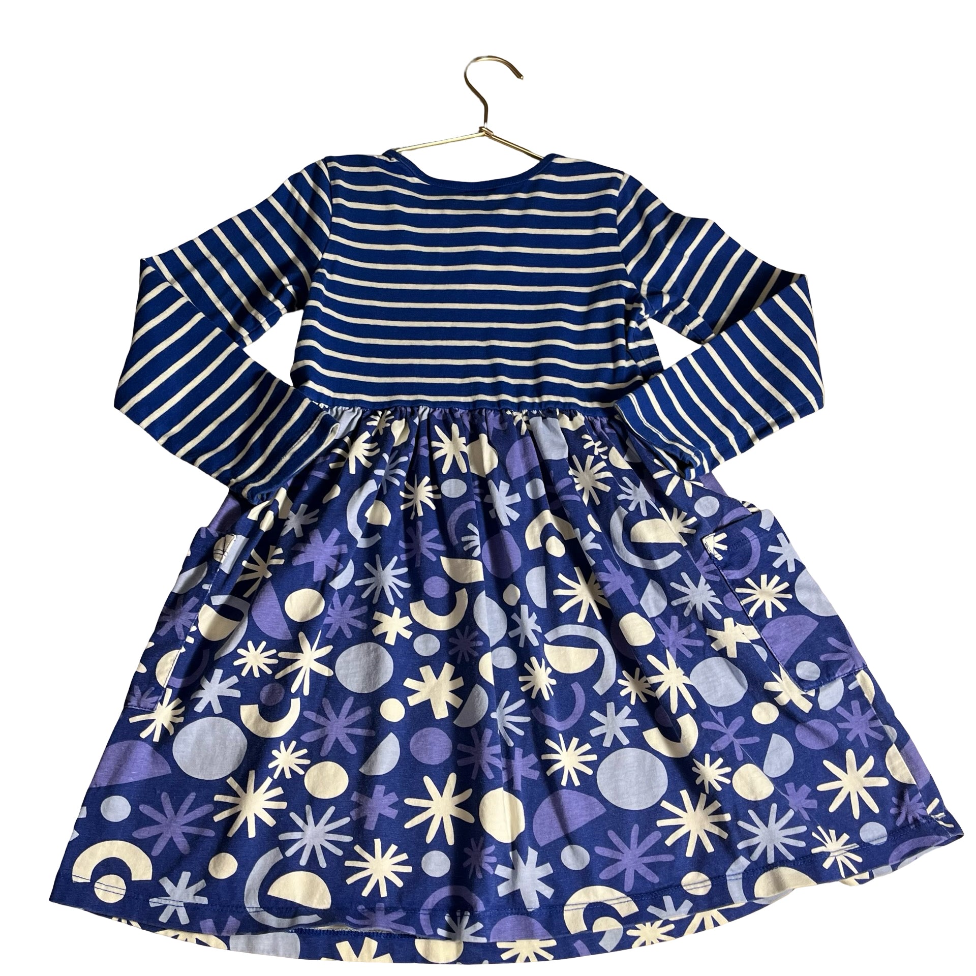 Hanna Andersson Royal Blue & Ivory Stripe, Star & Geo Dress - Size 6/7